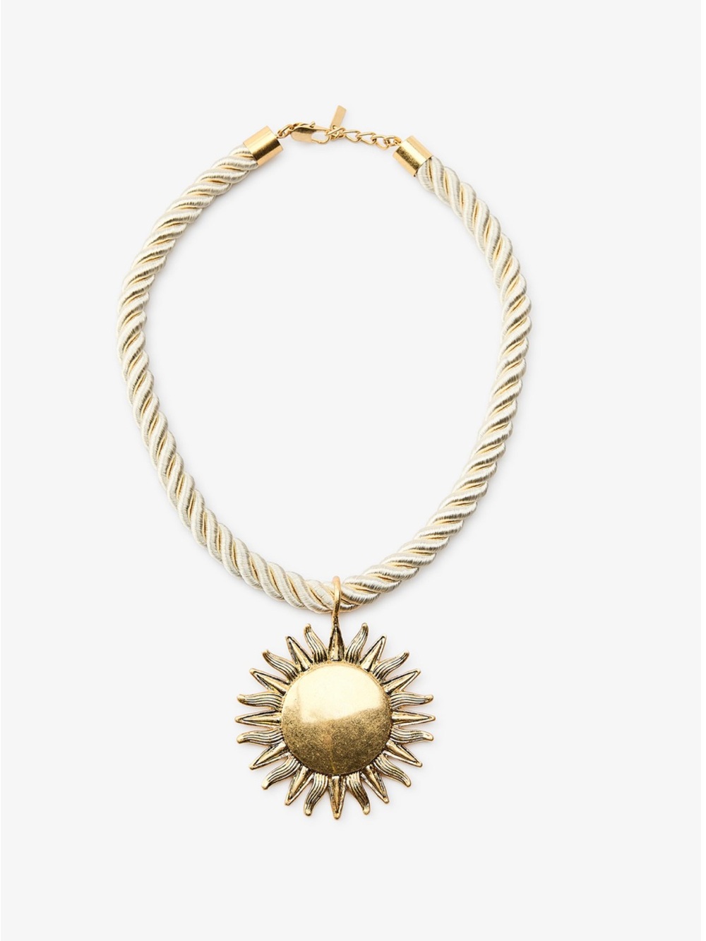 Zara Cream and Gold Sun Pendant Rope Necklace